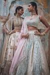 Buy_Etasha by Asha Jain_Blue Silk, Georgette Sequins, Beads, Zari Round Neck Ice Raw Lehenga Set _Online_at_Aza_Fashions