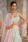 Shop_Etasha by Asha Jain_Blue Silk, Georgette Sequins, Beads, Zari Round Neck Ice Raw Lehenga Set _Online_at_Aza_Fashions