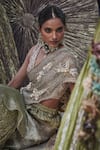 Etasha by Asha Jain_Lavender Silk Pearls, Lime Green Textured Metallic Pre-draped Saree And Blouse Set _Online_at_Aza_Fashions