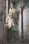 Shop_Etasha by Asha Jain_Lavender Silk Pearls, Lime Green Textured Metallic Pre-draped Saree And Blouse Set _Online_at_Aza_Fashions