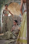 Buy_Etasha by Asha Jain_Lavender Silk Pearls, Lime Green Textured Metallic Pre-draped Saree And Blouse Set 