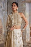 Shop_Etasha by Asha Jain_Ivory Silk, Tissue Sequins, Embroidery Halter Neck And Gold Lehenga Set _Online_at_Aza_Fashions