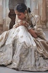 Etasha by Asha Jain_Ivory Silk, Tissue Sequins, Embroidery Halter Neck And Gold Lehenga Set _at_Aza_Fashions