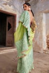 Etasha by Asha Jain_Green Tissue Halter Neck Lime Saree And Textured Blouse Set _Online_at_Aza_Fashions