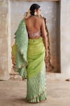 Shop_Etasha by Asha Jain_Green Tissue Halter Neck Lime Saree And Textured Blouse Set _at_Aza_Fashions