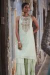 Buy_Etasha by Asha Jain_Green Georgette Sequins Round Neck Lime Kurta Sharara Set _Online_at_Aza_Fashions