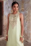 Shop_Etasha by Asha Jain_Green Georgette Sequins Round Neck Lime Kurta Sharara Set _Online_at_Aza_Fashions