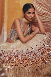 Etasha by Asha Jain_Gold Silk Embroidery, Sequins Halter Neck Textured Lehenga And Waistcoat Set _at_Aza_Fashions