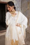 Etasha by Asha Jain_Ivory Satin, Crepe, Organza Embroidery Round Neck And Gold Designer Kurta Set _Online_at_Aza_Fashions