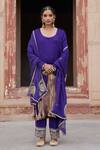 Buy_Etasha by Asha Jain_Purple Satin, Crepe, Organza Embroidery Round Neck Kurta Set _at_Aza_Fashions