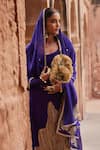 Etasha by Asha Jain_Purple Satin, Crepe, Organza Embroidery Round Neck Kurta Set _at_Aza_Fashions