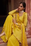 Buy_Etasha by Asha Jain_Yellow Satin, Organza, Georgette, Tulle Embroidery, Sequins Textured Kurta Set _Online_at_Aza_Fashions