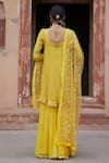 Shop_Etasha by Asha Jain_Yellow Satin, Organza, Georgette, Tulle Embroidery, Sequins Textured Kurta Set _at_Aza_Fashions