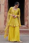 Buy_Etasha by Asha Jain_Yellow Satin, Organza, Georgette, Tulle Embroidery, Sequins Textured Kurta Set _at_Aza_Fashions