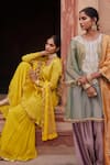 Etasha by Asha Jain_Yellow Satin, Organza, Georgette, Tulle Embroidery, Sequins Textured Kurta Set _at_Aza_Fashions
