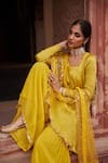 Buy_Etasha by Asha Jain_Yellow Satin, Organza, Georgette, Tulle Embroidery, Sequins Textured Kurta Set 