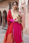 Etasha by Asha Jain_Fuchsia Silk, Tissue, Organza Embroidery Round Red And Fuschia Kurta Palazzo Set _Online_at_Aza_Fashions