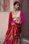 Buy_Etasha by Asha Jain_Fuchsia Silk, Tissue, Organza Embroidery Round Red And Fuschia Kurta Palazzo Set _Online_at_Aza_Fashions