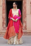 Buy_Etasha by Asha Jain_Fuchsia Silk, Tissue, Organza Embroidery Round Red And Fuschia Kurta Palazzo Set _at_Aza_Fashions