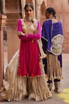 Etasha by Asha Jain_Fuchsia Silk, Tissue, Organza Embroidery Round Red And Fuschia Kurta Palazzo Set _at_Aza_Fashions