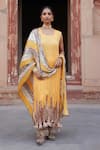 Buy_Etasha by Asha Jain_Yellow Silk, Tissue, Crepe Zari Round Neck Mango Kurta Set _at_Aza_Fashions