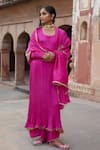 Buy_Etasha by Asha Jain_Pink Silk, Tissue, Gingham, Gabardine Embroidery Round Neck Gajji Kurta Set _at_Aza_Fashions