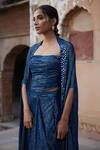Buy_Etasha by Asha Jain_Navy Georgette Sequins Open , Square Blue Stripe Skirt Set _Online_at_Aza_Fashions