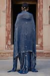 Shop_Etasha by Asha Jain_Navy Georgette Sequins Open , Square Blue Stripe Skirt Set _at_Aza_Fashions