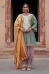 Buy_Etasha by Asha Jain_Multi Color Tissue Embroidery Round Neck Sea Green Kurta Set _at_Aza_Fashions