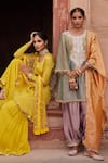 Buy_Etasha by Asha Jain_Multi Color Tissue Embroidery Round Neck Sea Green Kurta Set _Online_at_Aza_Fashions