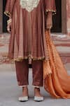 Etasha by Asha Jain_Brown Silk, Tissue Embroidery Round Neck Coffee Metallic Mesh Anarkali Set _Online_at_Aza_Fashions
