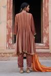 Shop_Etasha by Asha Jain_Brown Silk, Tissue Embroidery Round Neck Coffee Metallic Mesh Anarkali Set _at_Aza_Fashions