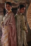 Buy_Etasha by Asha Jain_Multi Color Tissue Sequins, Embroidery Salmon Pink Saree And Blouse Set _Online_at_Aza_Fashions