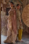 Buy_Etasha by Asha Jain_Multi Color Tissue Sequins, Embroidery Salmon Pink Saree And Blouse Set _at_Aza_Fashions