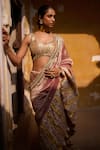 Shop_Etasha by Asha Jain_Multi Color Tissue Sequins, Embroidery Salmon Pink Saree And Blouse Set _at_Aza_Fashions