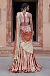 Shop_Etasha by Asha Jain_Orange Silk, Georgette Sequins, Embroidery V-neck Burnt Fusion Lehenga Set _at_Aza_Fashions