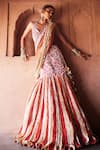 Buy_Etasha by Asha Jain_Orange Silk, Georgette Sequins, Embroidery V-neck Burnt Fusion Lehenga Set _at_Aza_Fashions