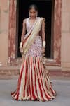 Buy_Etasha by Asha Jain_Orange Silk, Georgette Sequins, Embroidery V-neck Burnt Fusion Lehenga Set _Online_at_Aza_Fashions