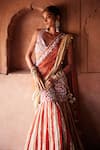 Etasha by Asha Jain_Orange Silk, Georgette Sequins, Embroidery V-neck Burnt Fusion Lehenga Set _at_Aza_Fashions