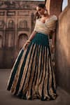 Shop_Etasha by Asha Jain_Green Silk V-neck Bottle Fusion Lehenga Set _Online_at_Aza_Fashions