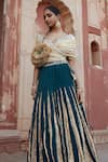 Etasha by Asha Jain_Green Silk V-neck Bottle Fusion Lehenga Set _at_Aza_Fashions