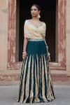Buy_Etasha by Asha Jain_Green Silk V-neck Bottle Fusion Lehenga Set _at_Aza_Fashions
