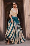 Buy_Etasha by Asha Jain_Green Silk V-neck Bottle Fusion Lehenga Set 