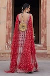 Shop_Etasha by Asha Jain_Maroon Tulle Sequins, Embroidery V-neck Fusion Lehenga Set _at_Aza_Fashions
