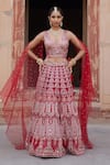Buy_Etasha by Asha Jain_Maroon Tulle Sequins, Embroidery V-neck Fusion Lehenga Set _at_Aza_Fashions