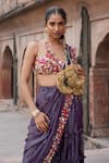 Etasha by Asha Jain_Purple Georgette Fabric Flowers, Beads Round Sharara Draped Saree And Blouse Set _Online_at_Aza_Fashions