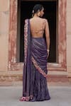 Shop_Etasha by Asha Jain_Purple Georgette Fabric Flowers, Beads Round Sharara Draped Saree And Blouse Set _at_Aza_Fashions