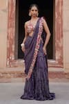 Buy_Etasha by Asha Jain_Purple Georgette Fabric Flowers, Beads Round Sharara Draped Saree And Blouse Set _at_Aza_Fashions