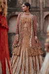 Etasha by Asha Jain_Rust Silk Sequins Square , Round Textured Metallic Lehenga Set _Online_at_Aza_Fashions