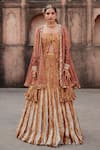 Buy_Etasha by Asha Jain_Rust Silk Sequins Square , Round Textured Metallic Lehenga Set _at_Aza_Fashions